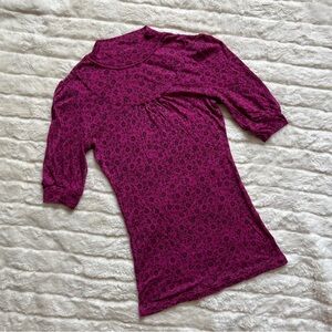 Free people mock neck floral berry short sleeve fitted top